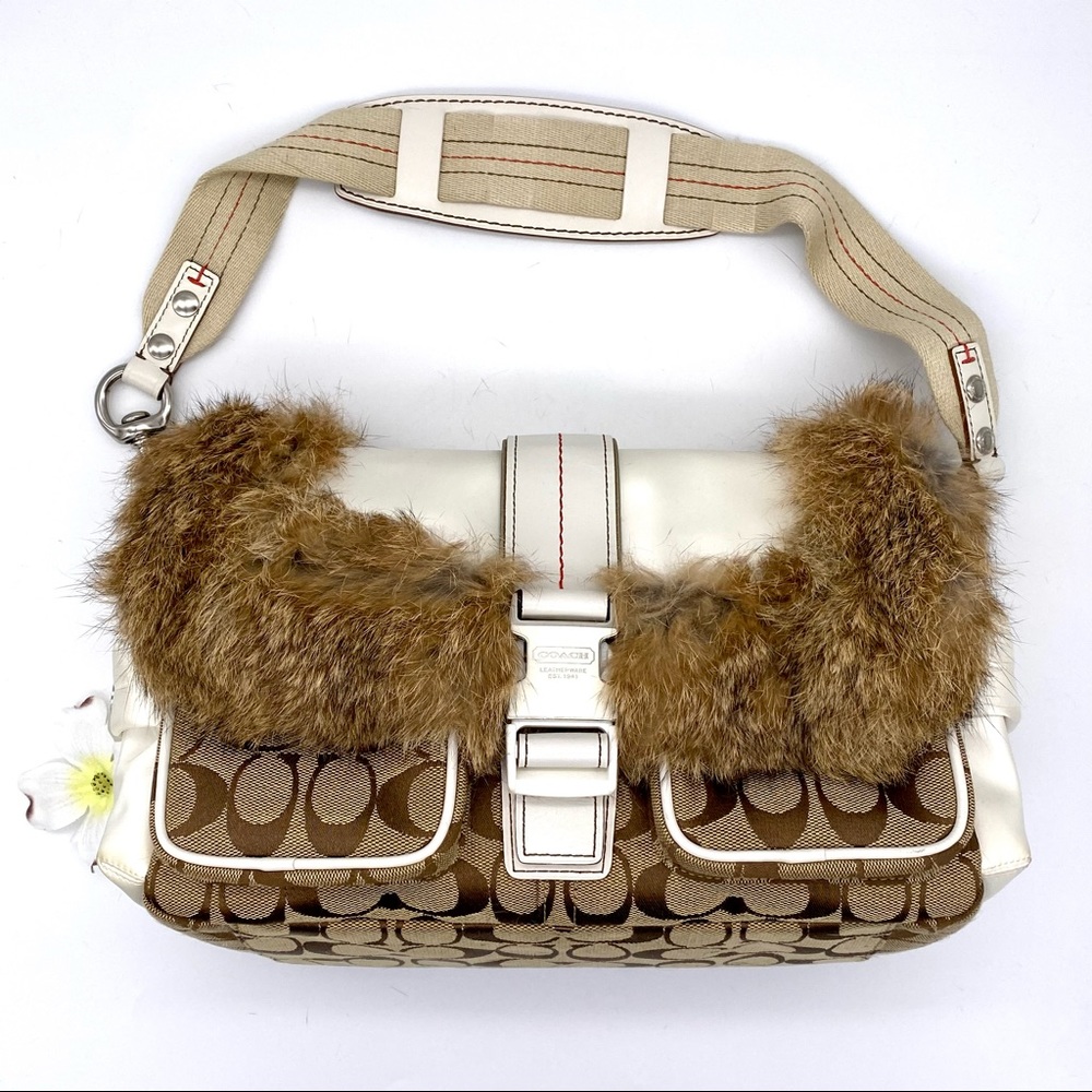 EUC COACH Fur Signature Ski Flap Shoulder Bag - Picture 3 of 16